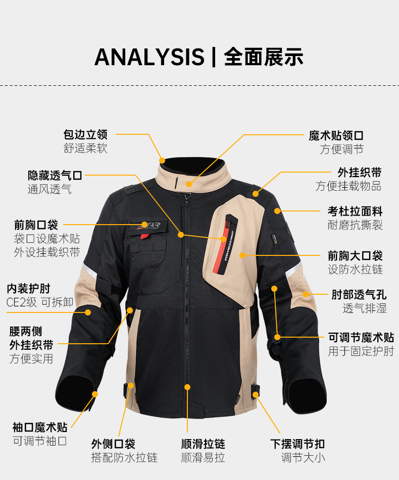STAR FIELD KNIGHT Motorcycle Riding Jacket, Summer And All-Season Warm Fleece-Lined, Outdoor Motorbike Travel Gear, Black, Size 3XL 25
