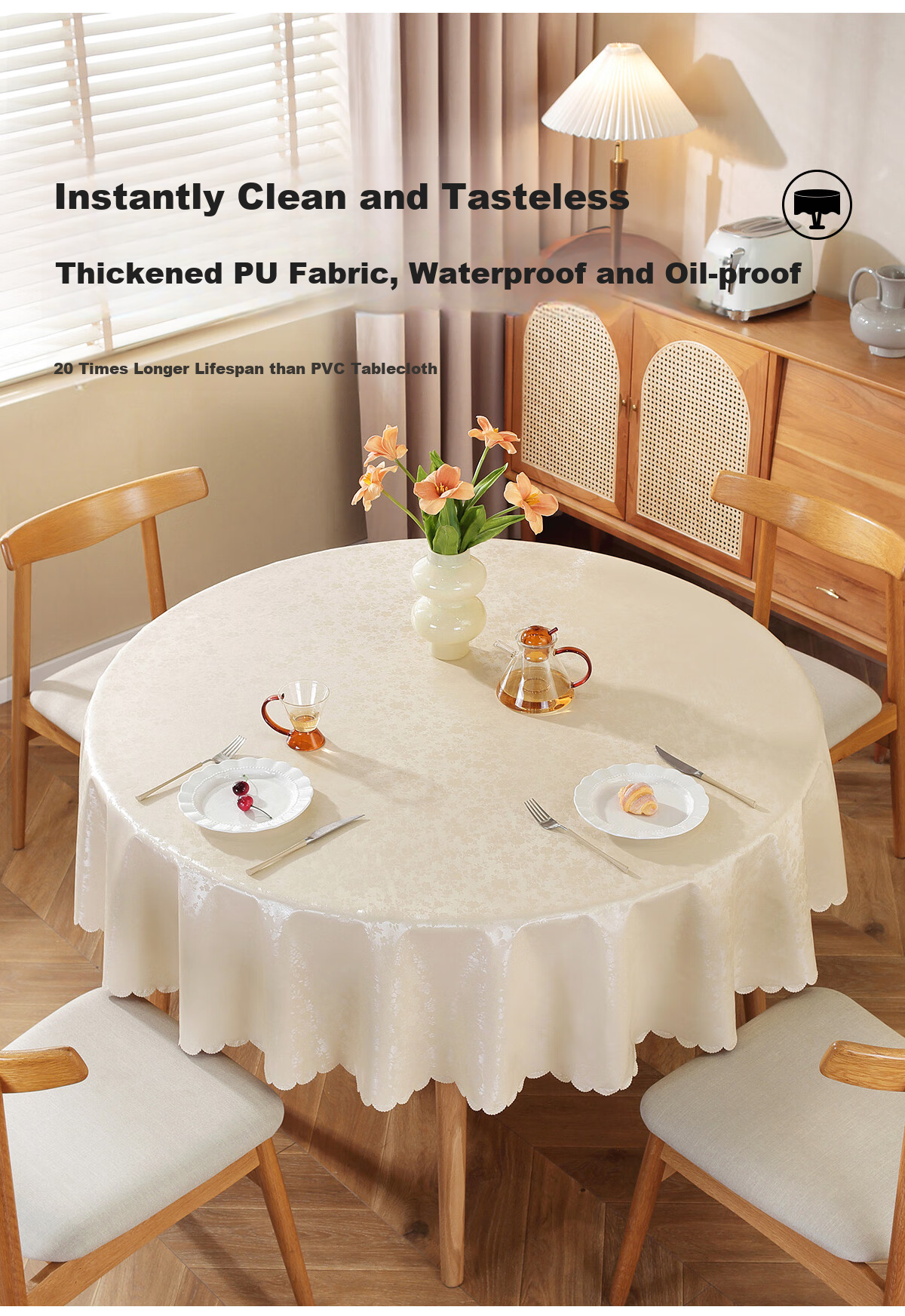 Ali Round Tablecloth, Waterproof And Oil-Proof Table Mat, Heat-Resistant Round Table Cover, Coffee Table Cloth, 220*220 Cm, Rose Champagne Color 3
