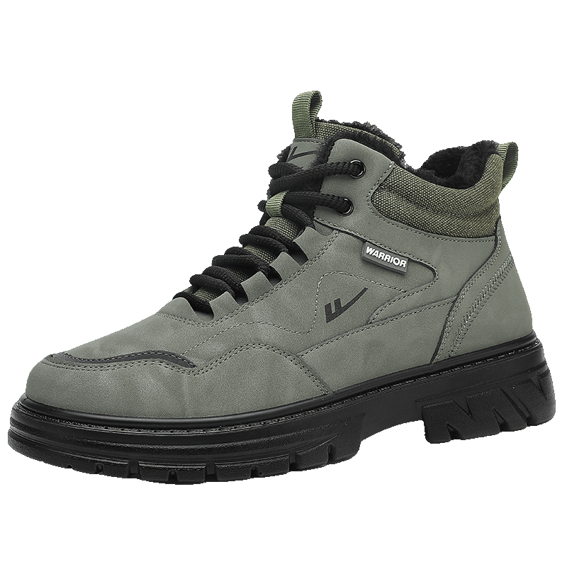 Warrior Official Men's Shoes 2025 Winter New Martin Boots Men's Fleece Cotton Shoes Warm Shoes Military Green Size 44