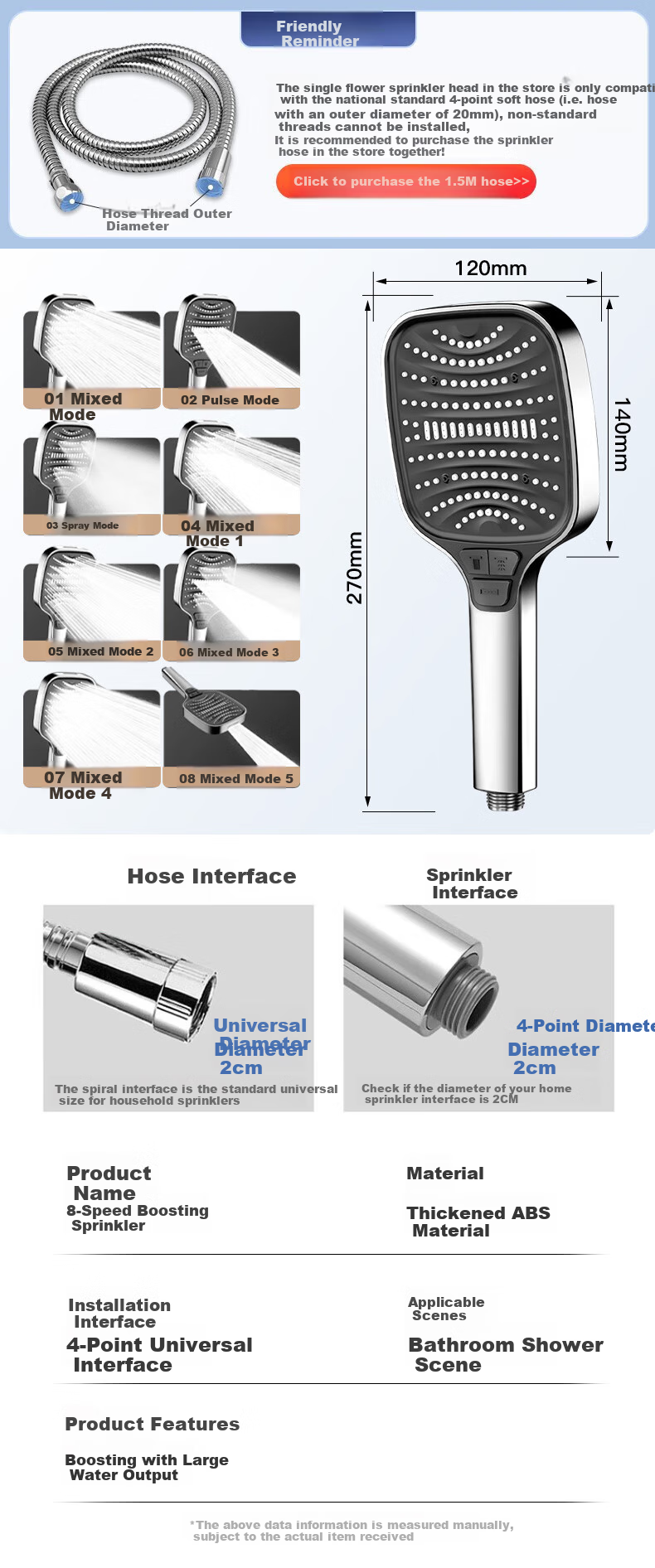 JROR [Germany] High-Pressure Shower Head, Single Spray, Ultra-Strong High-Pressure Water Output, Bathroom Shower Head, Shower System 3