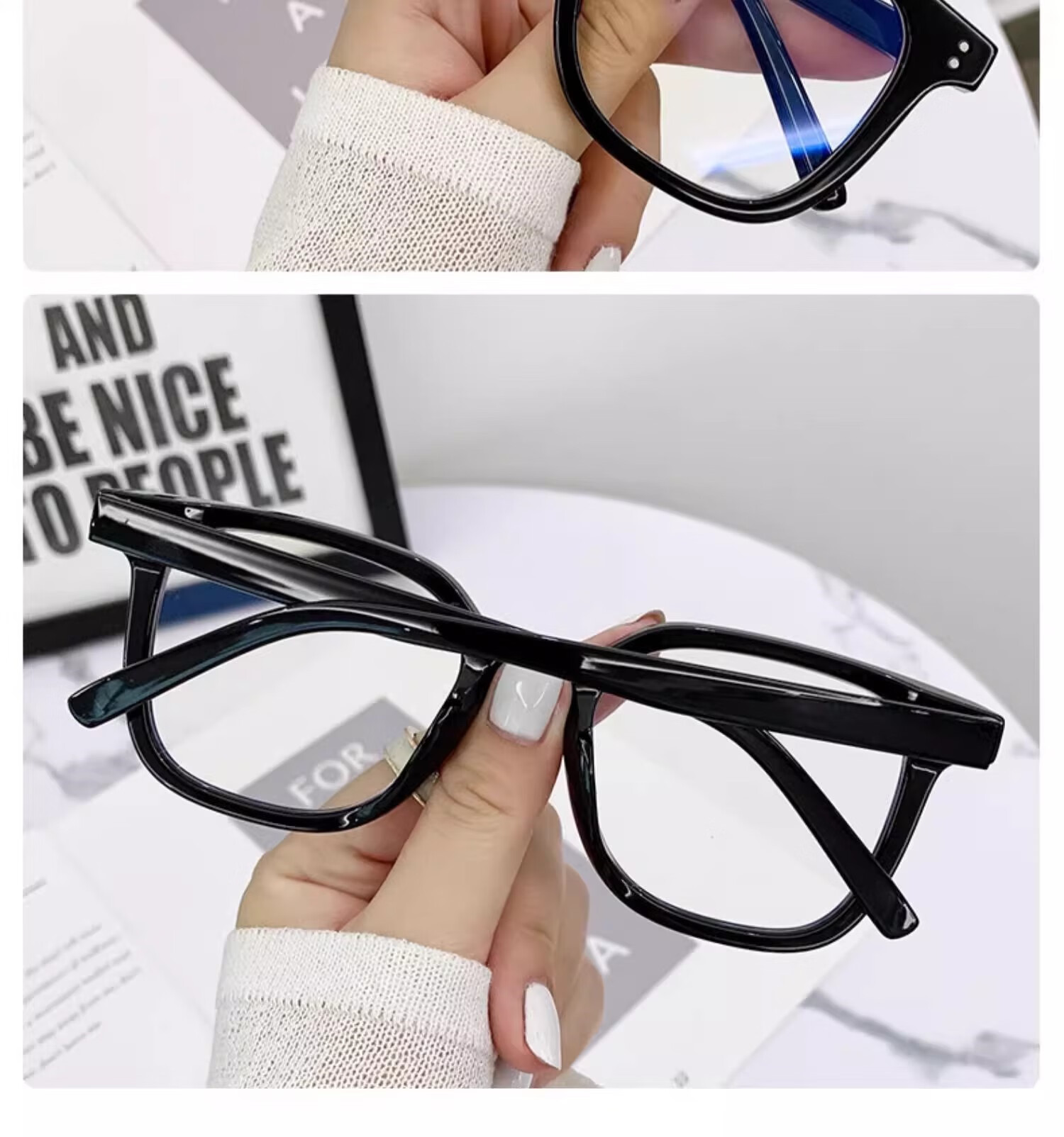 Boshide Blue Light Blocking Glasses Radiation Protection Eyewear Black Frame Slimming Large Face Non-Prescription Clear Lens Bright Black Frame 6