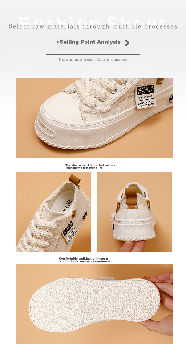La Chapelle Women's Sneakers, New Versatile Thick-Soled Casual Shoes, Low-Top Soft-Bottomed Sports Shoes for Women-002 Beige 37 5