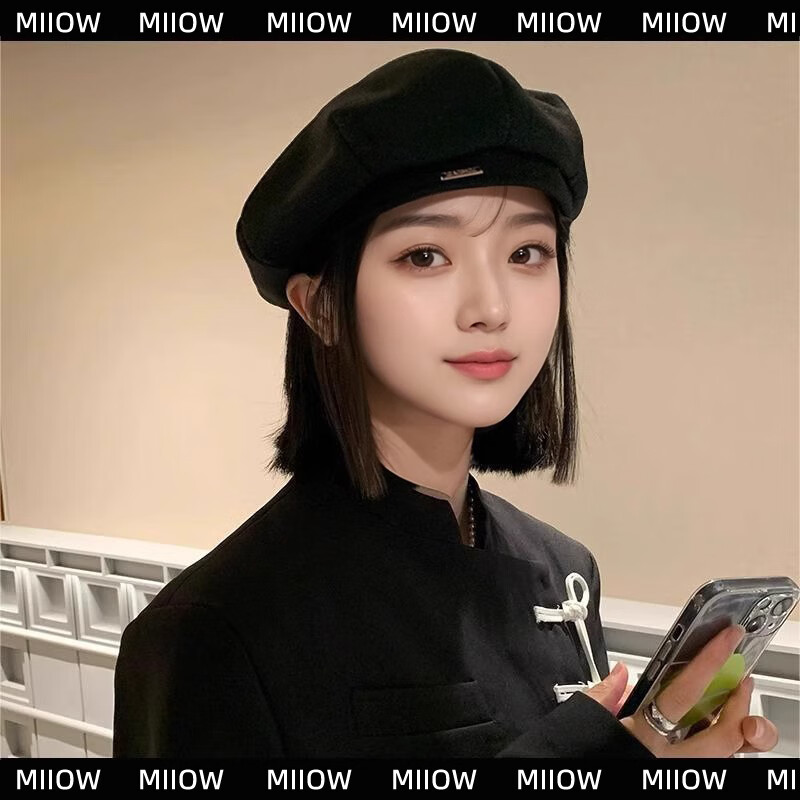 MiiOW Women's Beret Autumn Winter Korean Style Versatile Painter Hat Japanese Retro Large Head Circumference Slim Face Cloche Hat