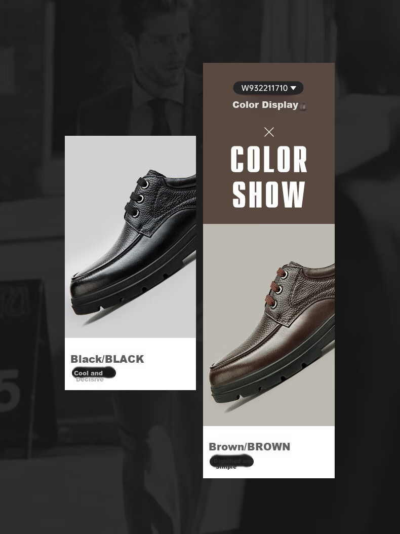 CAMEL Leather Shoes for Men, Business Casual Dad Cowhide Shoes, Soft Sole Comfortable Commuter P15A211018 Black Size 38 4