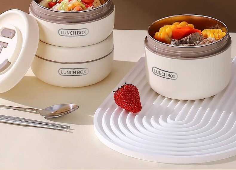 Ymer Stainless Steel Insulated Lunch Box Set - New Combo White 4-Pack + Insulated Bag + Cutlery (2 Large, 2 Small) 22