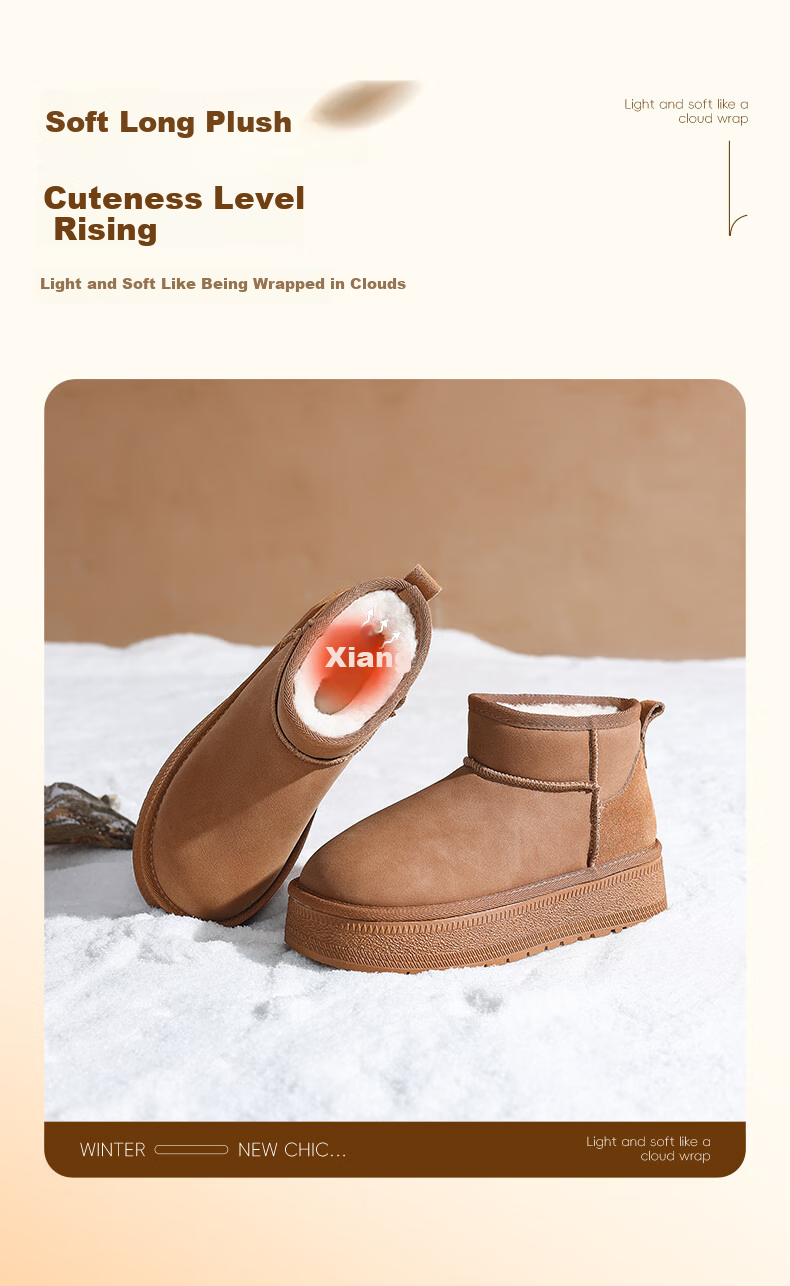 ZHR Snow Boots for Women, 2025 New Winter Style, Thick Warm Women's Boots for Northeast China, Versatile Short Boots with Thick Soles, AB50 Camel Color, Size 40 2