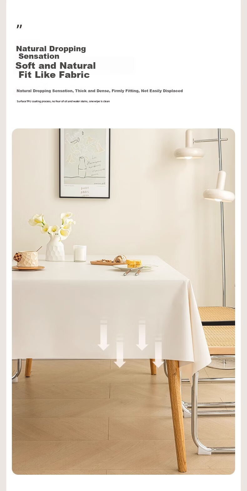 Jingxun Cream-Colored Tablecloth, Oil-Proof, Waterproof, Non-Slip, Washable Coffee Table Cover, Dining Table Cloth, Off-White, 1.4*1.8M 5