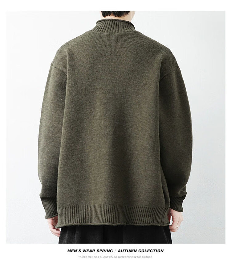 JEEP Men's Winter Thickened Cardigan Sweater Loose Fit Premium Knitwear Gray Green 2XL 5