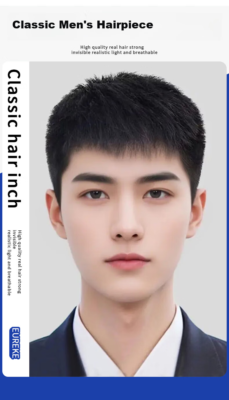 Baisitang Men's Wig Natural Full Head Cover Real Human Hair Wig 100% Real Hair Wig for Men with Slight Parting And Bangs 2