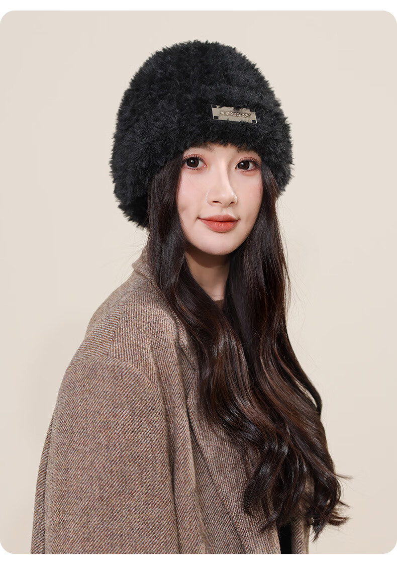 CARTELO Women's Autumn Winter Plush Knit Hat Woolen Hat Large Head Circumference Slim Face Cold Weather Warm Ear Protection Cap 5