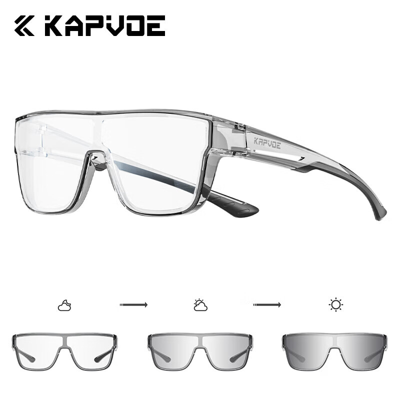 KAPVOE Cycling Glasses, Myopia Over Glasses, Day And Night Use, UV Protection, Windproof And Dustproof, Large Frame, Photochromic Goggles