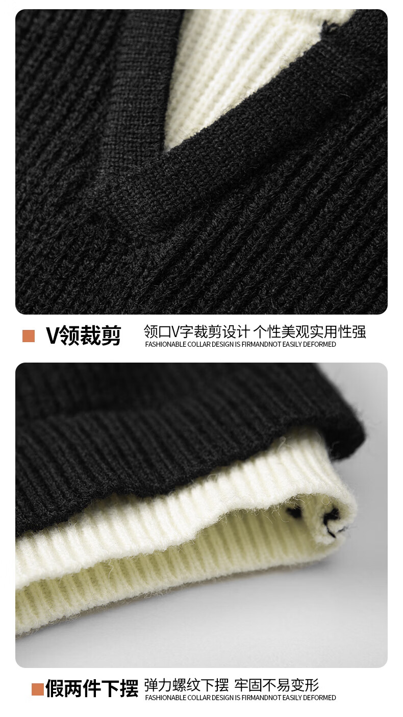 ROMON Men's Autumn Thickened Knitted Sweater, Round Neck, Fake Two-Piece Casual Versatile Pullover, Black 3XL ZH6012 11
