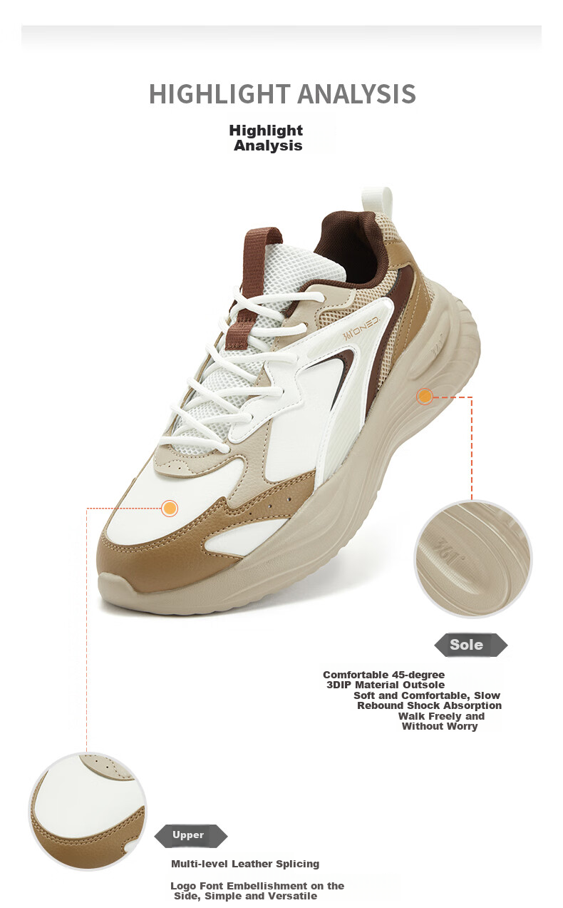 361° Men's Sports Shoes, Spring And Summer Leather Upper, Waterproof Commuter Shoes, Casual Thick-Soled Dad Shoes, 672536704-1 23