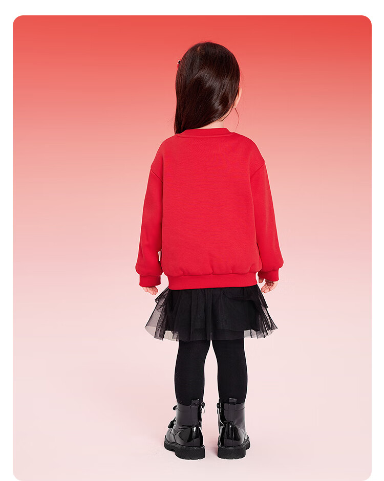 Balabala Kids Sweatshirt Red Boys Girls Spring 2025 New Year Outfit Baby Printed Base Shirt 4
