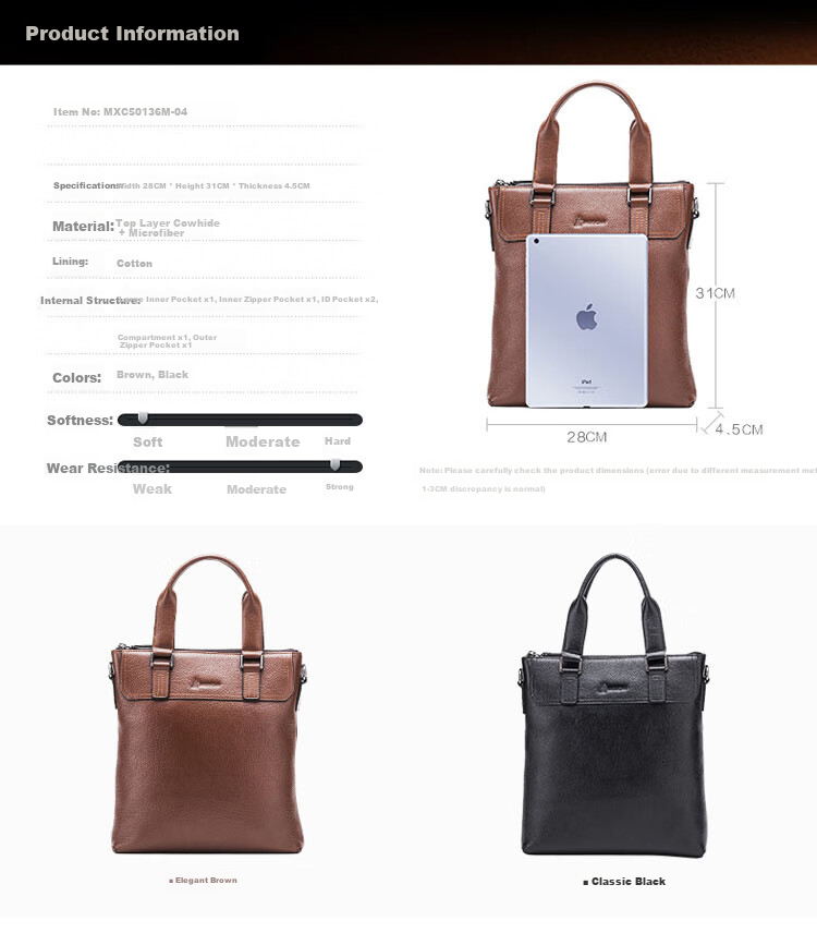 MEXICAN Men's Briefcase, Top-Grain Leather Handbag, Office Travel Large Capacity Shoulder Crossbody Laptop Bag, Birthday Gift 3
