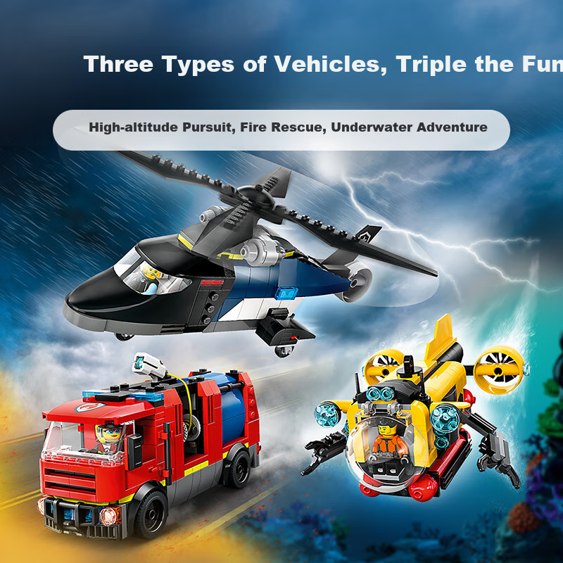 LEGO City 60462 Helicopter Fire Truck And Submarine Set, Boys And Girls Children's Toy Birthday Gift