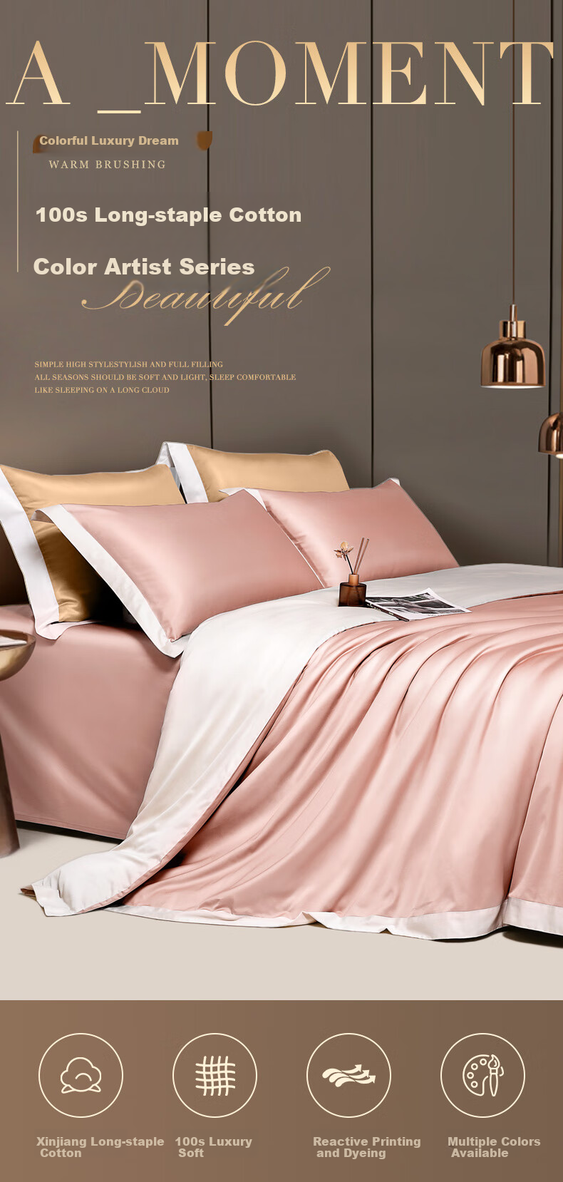 Fuanna Home Textiles 100-Thread Count Long-Staple Cotton Four-Piece Set Hotel Luxury High-Count High-Density Pure Cotton Bedding Sheet Quilt Cover 1.5m 1