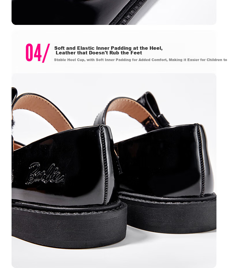 Barbie Children's Leather Shoes, Single Lining Glossy Black Leather Shoes, Girls' Loafers, Girls' Small Leather Shoes DA6057, Black, Size 29 10