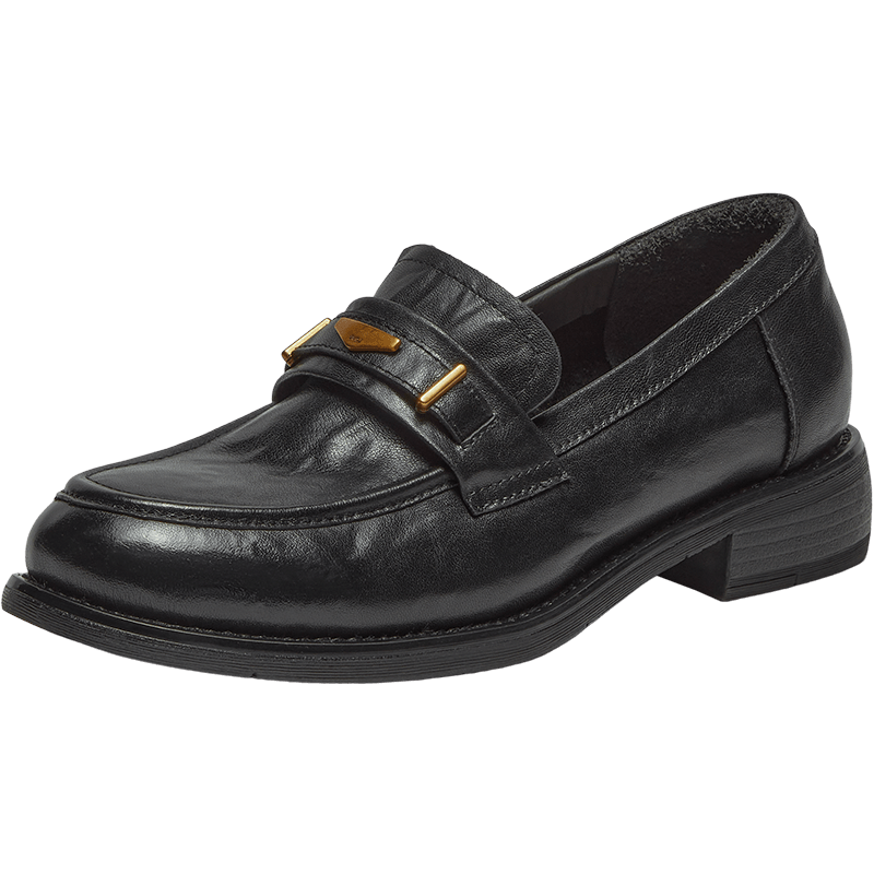 Bata Women's Loafers Spring Autumn Winter New Cowhide Chunky Heel Slip-On Shoes 15711CA5 Black Size 37