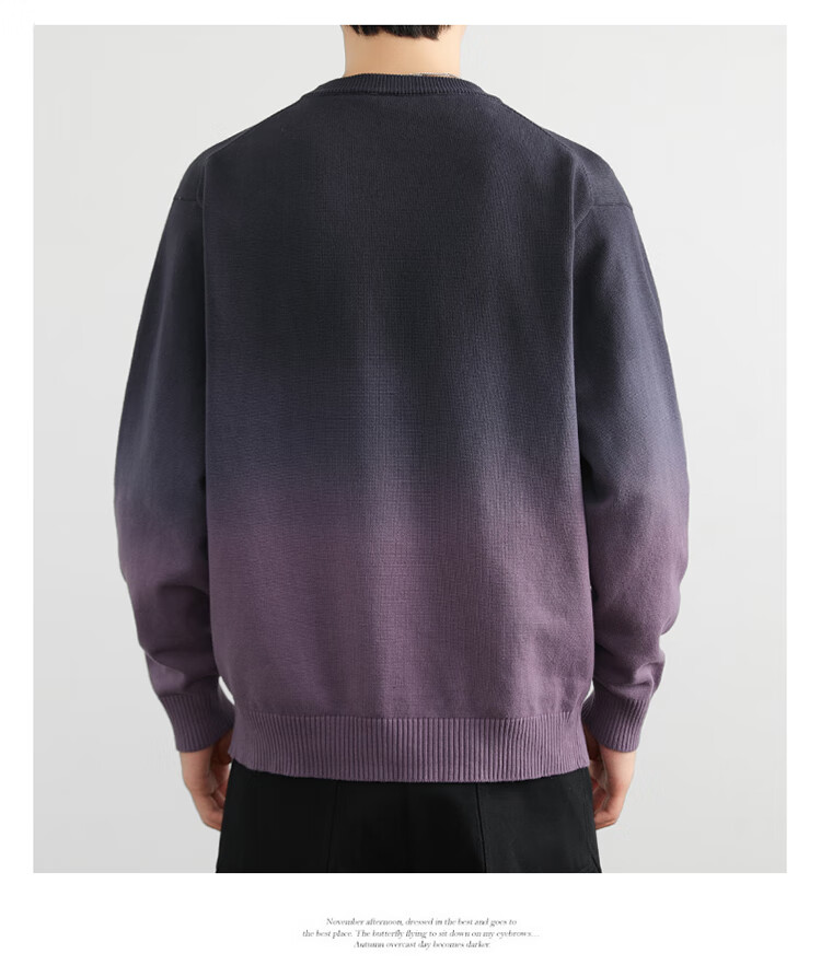 JEEP Men's Winter Gradient Crew Neck Sweater Loose Knitwear Blue XL 4