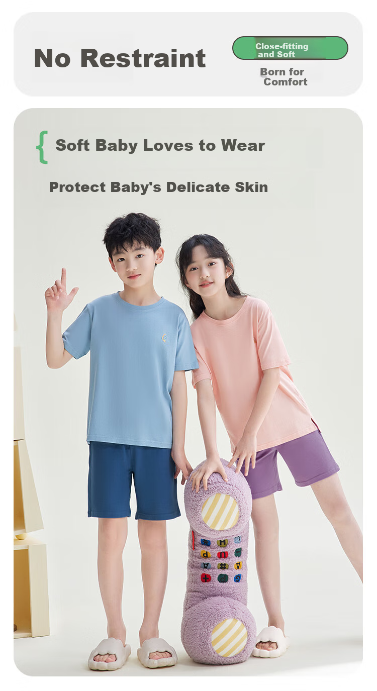 Hodohome Children's Pajamas, Girls' Summer Pure Cotton Pullover Loungewear, Short-Sleeve Shorts Air Conditioning Suit Set, 300 Pink 150 3