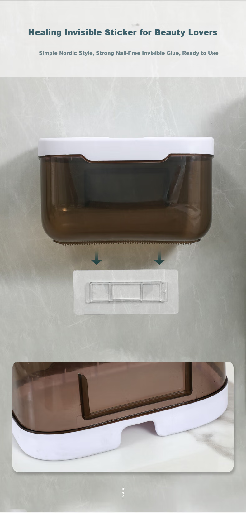 MENGTING Toilet Paper Holder, No Drilling Required, Bathroom Tissue Dispenser, Wall-Mounted Roll Paper Storage Rack, Waterproof Tissue Box 2