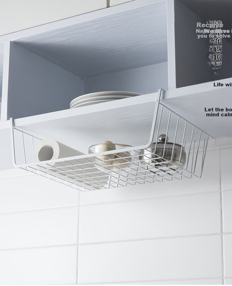 Ourunzhe Under-Cabinet Storage Rack, No Drilling Required, Cabinet Organizer, Hanging Divider, Kitchen Spice Rack, Hanging Basket, Under-Cabinet Shelf 1