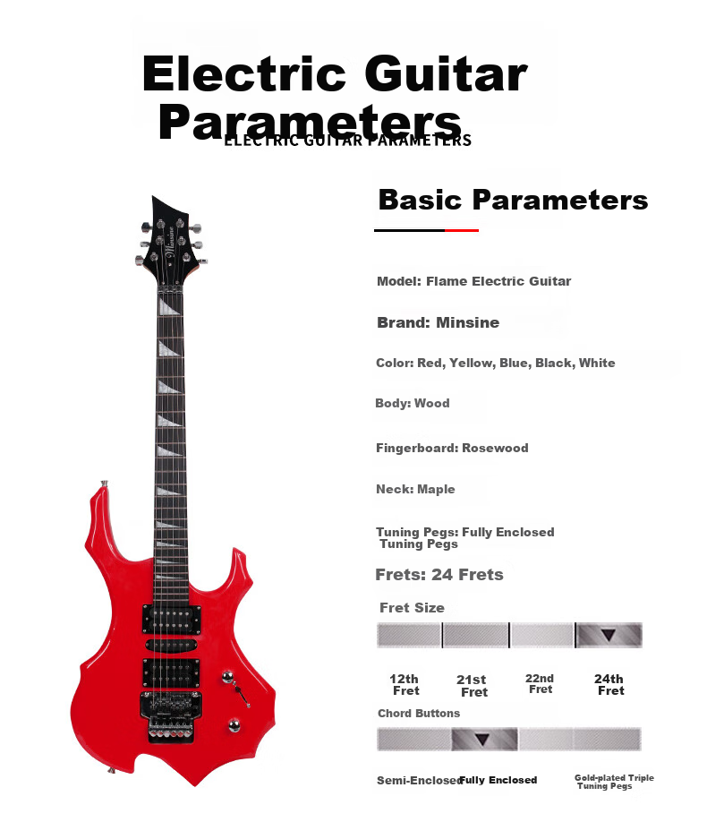 Minsine Night Sky Black/Flame, Unique Shaped Electric Guitar, Adult Professional-Grade Dual-Shake Electronic Guitar for Beginners 3