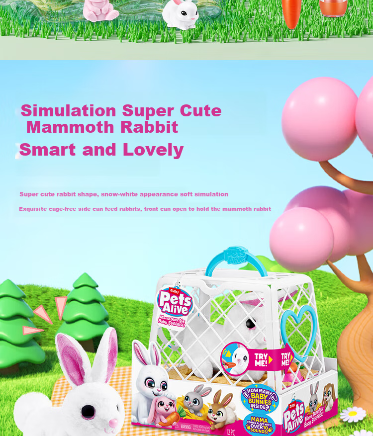 ZURU Pet Adorable Mammal Rabbit Electric Pet Interactive Feeding Toy with Sound, Cute White Rabbit Birthday Gift for Boys And Girls 2