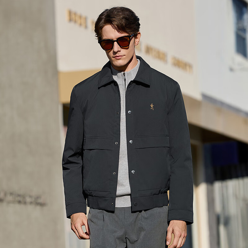 DANCING WOLVES [90% Duck Down + Graphene] Autumn Winter Lapel Workwear Men's Down Jacket 101 Navy Blue 190
