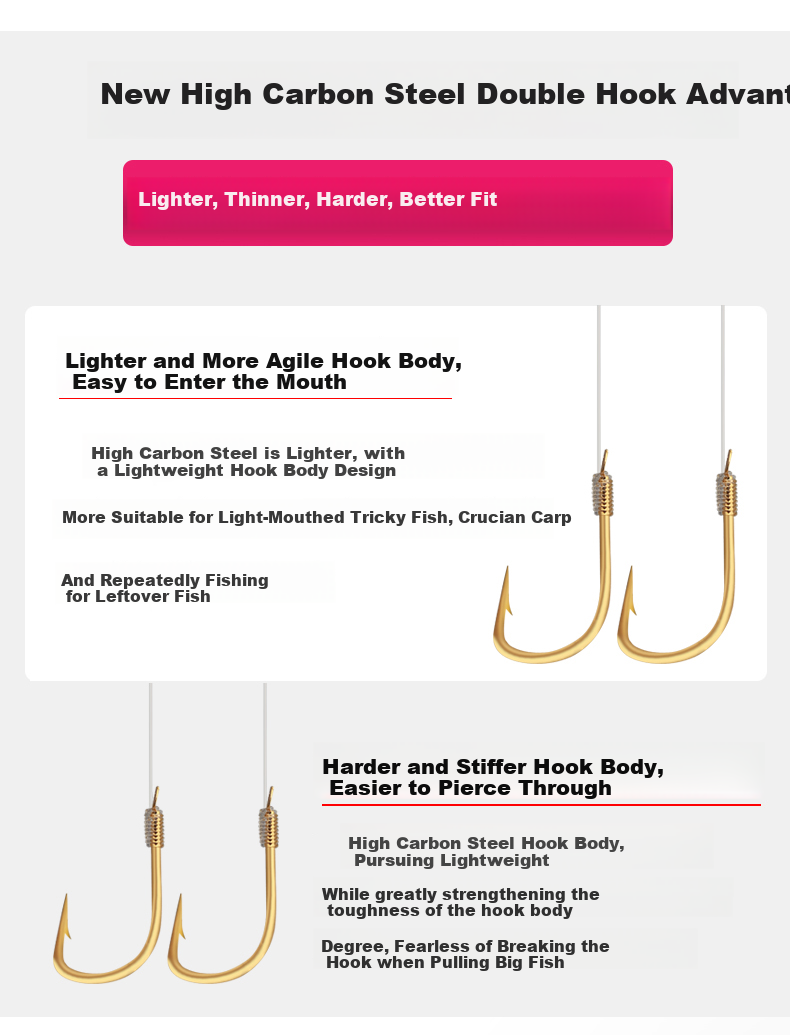 Shensha Fishing Hook with Pre-Tied Double Hooks And Gold Sleeves, Barbed Rig Finished Product, Ready-To Fishing Line Set, Fishing Tackle Accessories 8