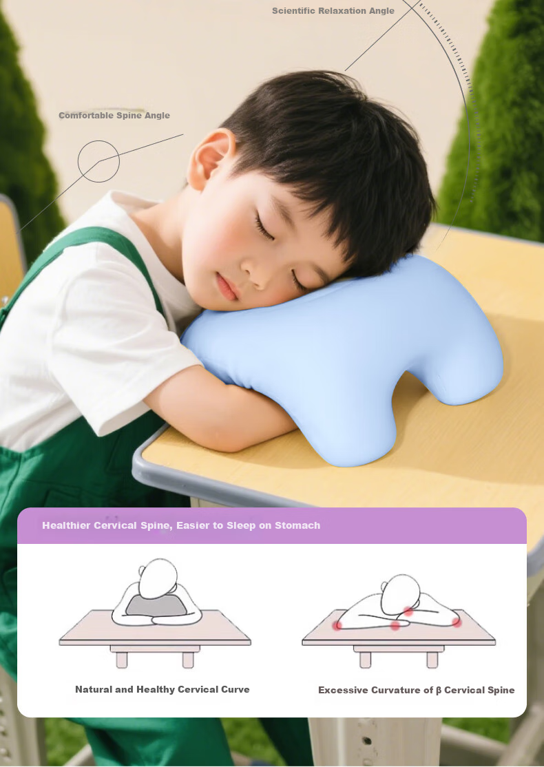 Mixiaoshu Nap Pillow, Face-Down Pillow for Primary School Students, Summer Ice Silk Face-Down Pillow, Classroom Desk Nap Pillow, Sleeping Aid for Childre 5