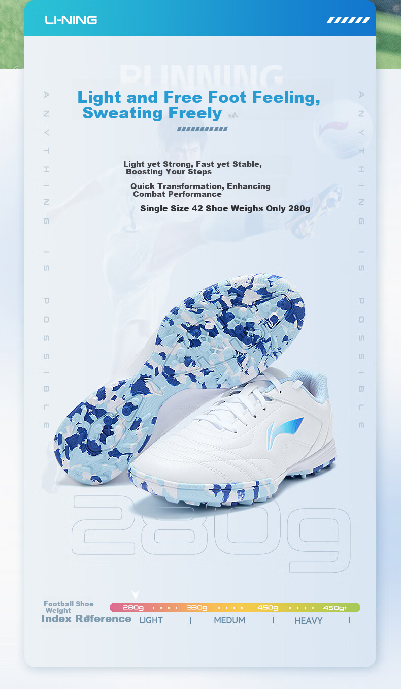 Li-Ning Soccer Shoes TF Turf Cleats for Men, Women, Adults, Children, Teenagers Professional Training Shoes Breathable Cleats for Middle School Exams And Summer Wear 2