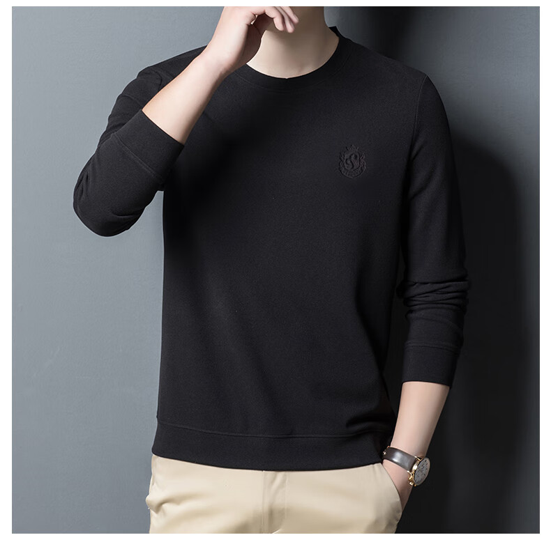 ROMON Men's Spring and Autumn Business Crew Neck Long Sleeve T-Shirt Quality Casual Base Shirt Jacket Men's 113 Green M 11