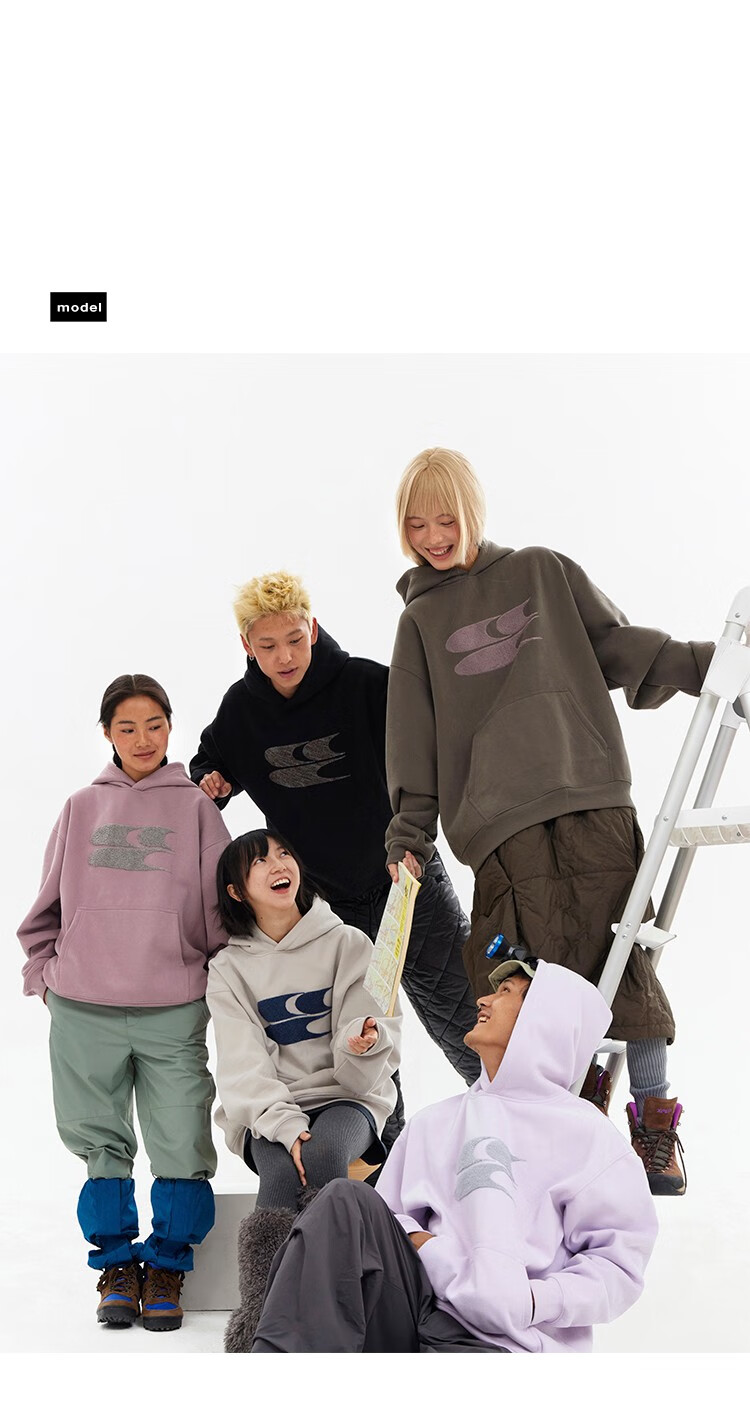 Crying Center Autumn Winter Logo Embroidered Classic Low Saturation Hooded Fleece Sweatshirt Gray Brown Pink S 3