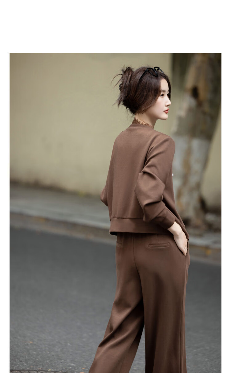 Demana Air Layer Set Autumn Lace Eyelash V-Neck Short Top Elastic Waist Wide-Leg Women's Two-Piece Set 3