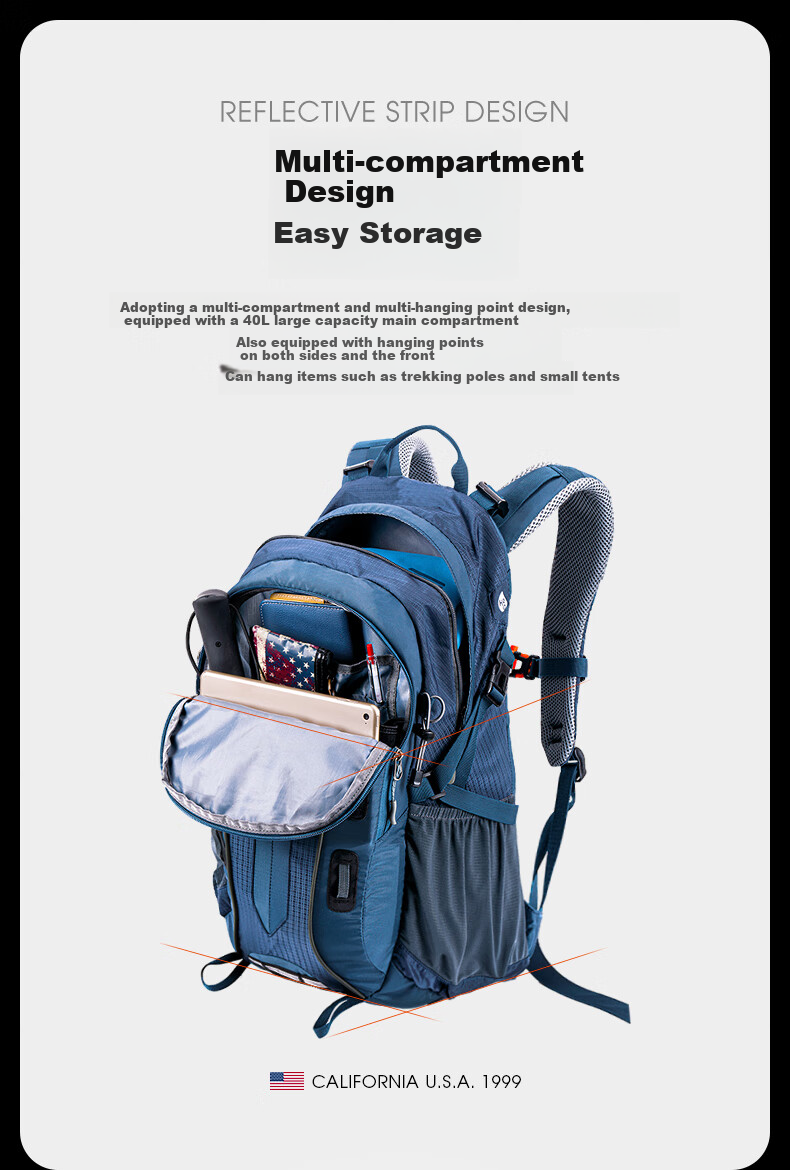 TFO Four Sisters Mountain Series Outdoor Backpack, Hiking And Mountaineering Bag D910033, Blue, 40L 3