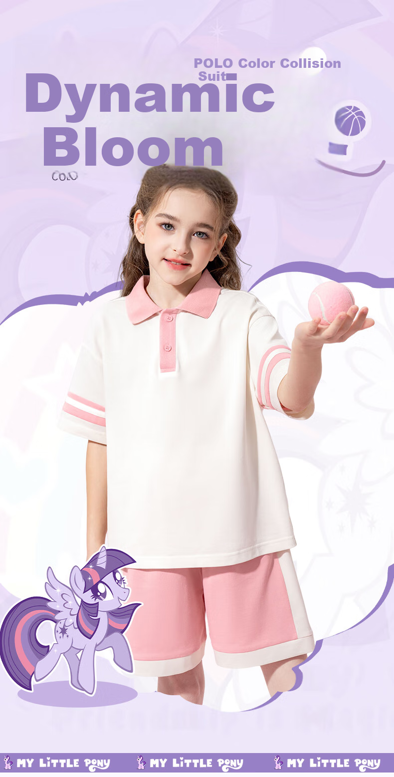 MY LITTLE PONY Girls' Preppy Style Set, Children's Summer Cool Sports Short-Sleeve Outfit, Purple, Size 110 2