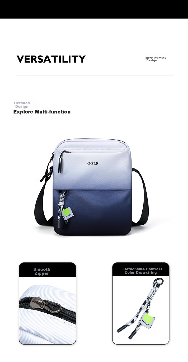 GOLF Shoulder Bag for Men And Women, Gradient Casual Sports Bag, Commuter IPad Phone Bag, Water-Resistant Travel Bag 11