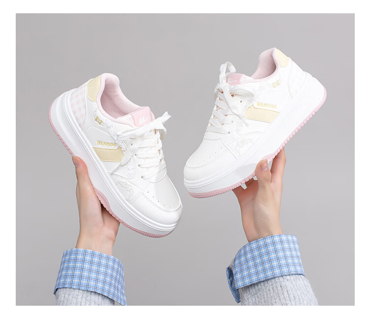 Warrior Women's Autumn Winter Thick Sole White Sneakers Sweet Versatile Casual Sports Shoes Beige Pink Size 38 8
