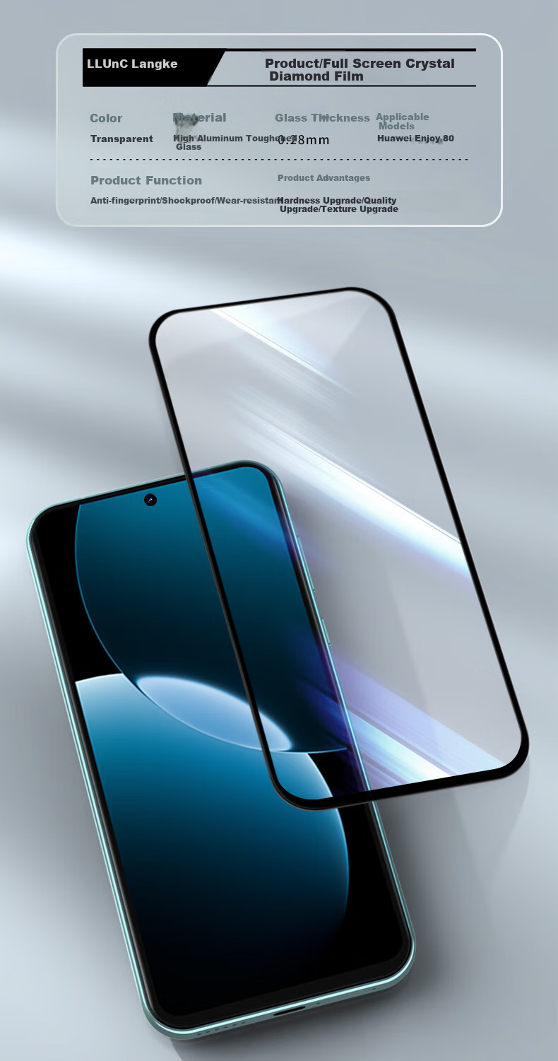 LLUNC [2-Pack] Tempered Glass Screen Protector for Huawei Enjoy 80/90 Plus/HUAWEI Enjoy 90 Plus, Full Coverage High Definition Ultra-Thin Glass Anti-Fingerprint Shatterproof 2