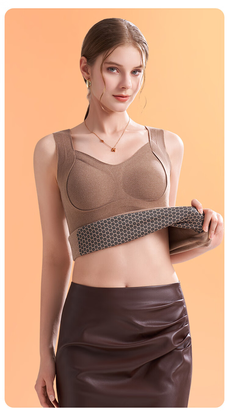 Ordifen Women's Thermal Vest with Chest Pad, Faux German Velvet Fleece Lined Camisole Bra, Seamless Slim Fit Base Layer for Autumn and Winter 13