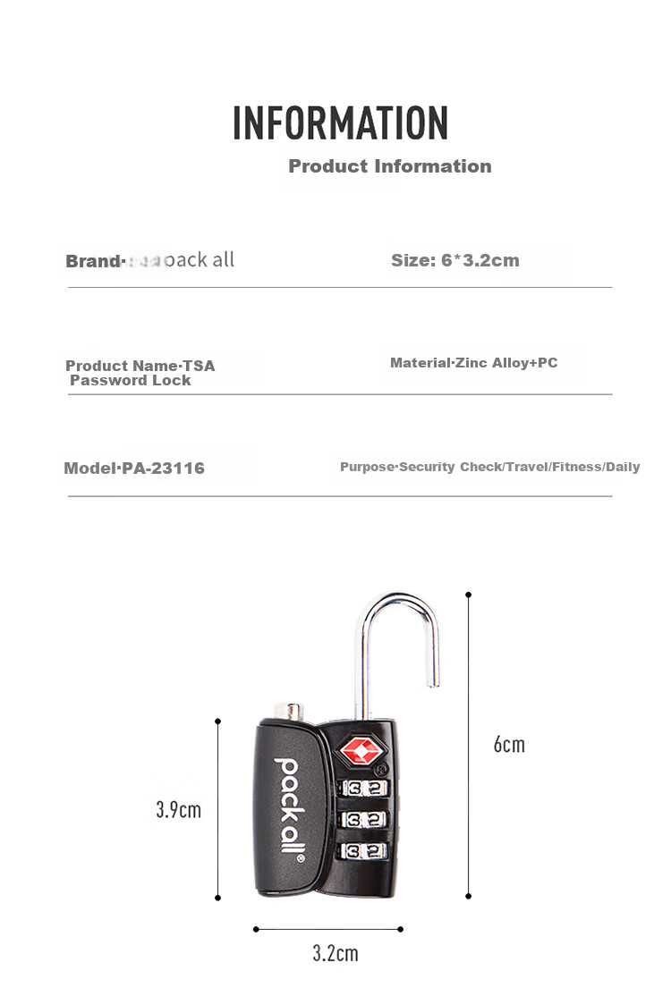 Pack All Travel Combination Lock, Three-Digit TSA Lock, Luggage Anti-Theft Lock, Dormitory Cabinet Password Lock Padlock, Black 9