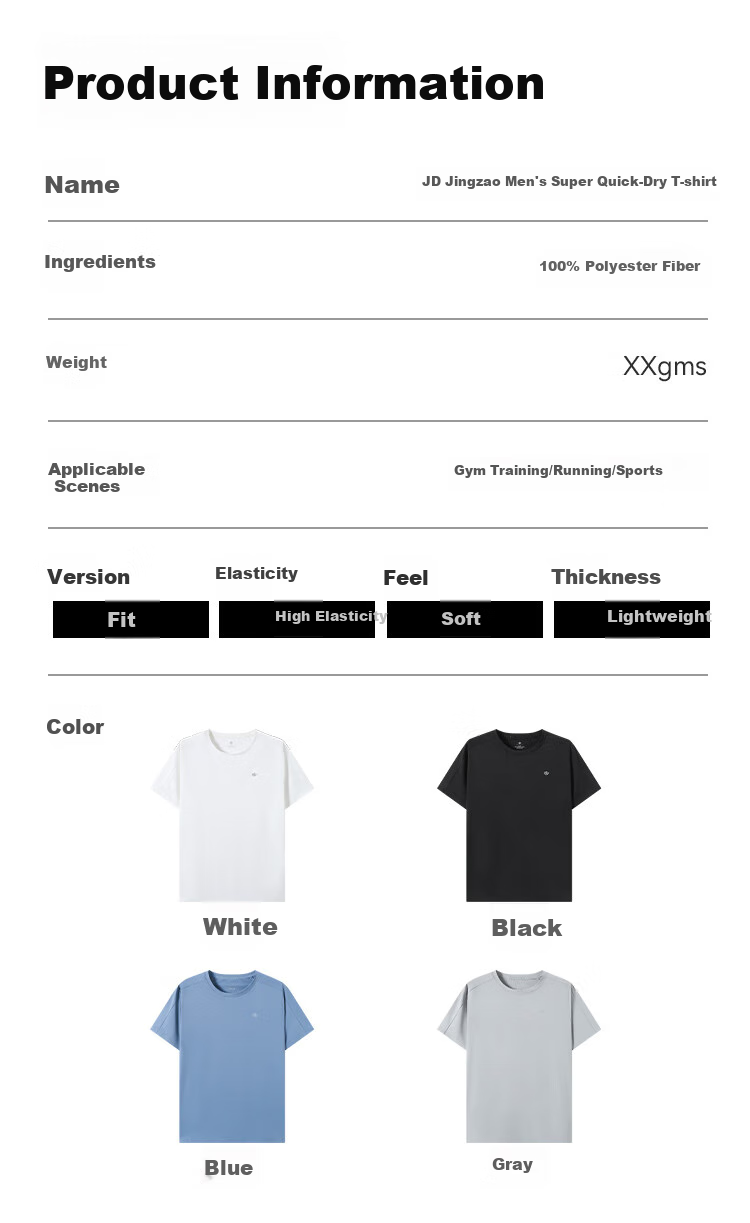JD Original [Ultra-Fast Drying] Men's Sports Short-Sleeve T-Shirt for Running, Fitness, Outdoor Summer Wear, White, 2XL 13