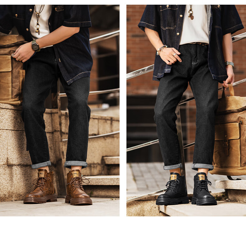 Bull Family [Zhang Ruoyun Same Style] Men's Genuine Leather Martin Boots 2026 Autumn Winter New High-top British Style Work Boots for Men 3