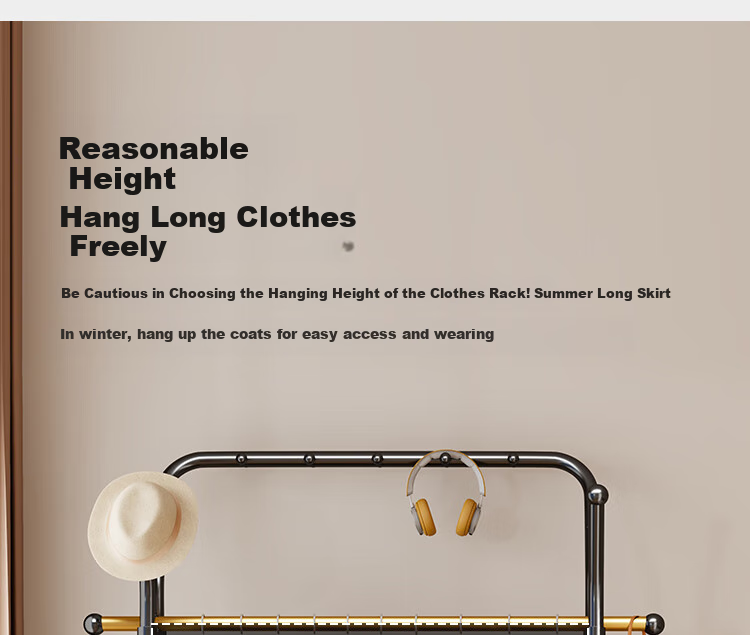 Yicainianhua Floor-Standing Coat Rack, Bedroom Clothes Hanger, Storage Rack, Large Garment Stand, Double-Pole Simple Coat Rack, 2236GDB 10