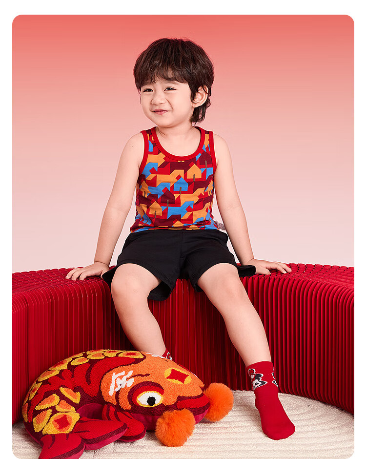 Balabala Kids Children's Underwear Boys 2026 New Spring Autumn Two-Piece Red Base Vest Skin-Friendly Comfortable New Year Season 4