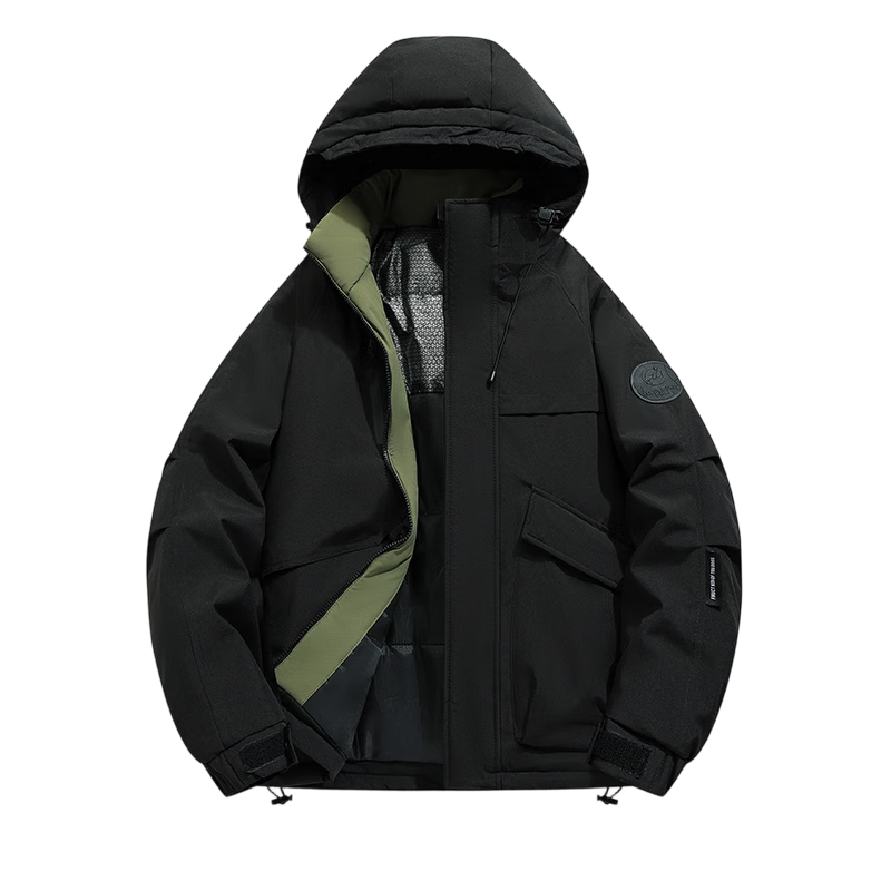Warrior Men's Cotton Padded Jacket Autumn Winter Plus Size Thickened Warm Bread Jacket Loose Black 3XL