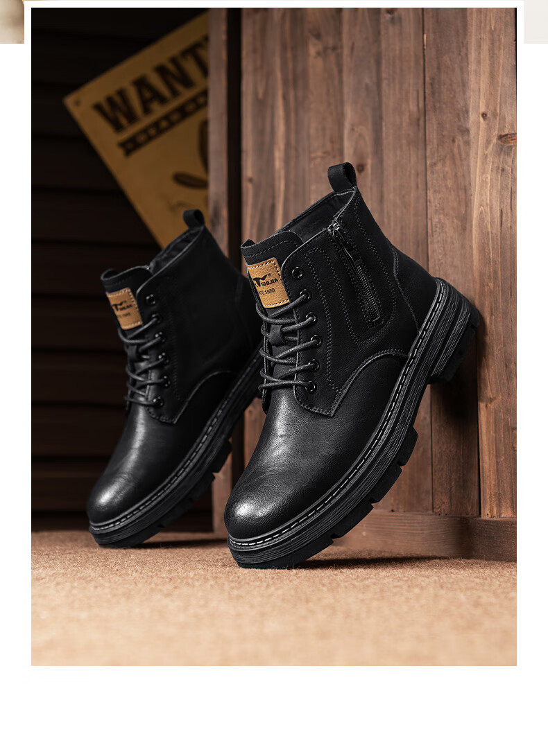 Bull Family [Zhang Ruoyun Same Style] Men's Genuine Leather Martin Boots 2026 Autumn Winter New High-top British Style Work Boots for Men 9