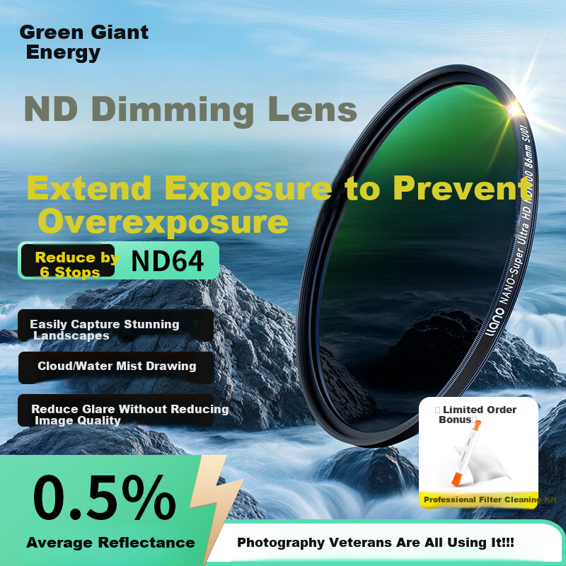 Llano ND Filter, Neutral Density Filter ND64 (Reducing 6 Stops), 77mm Filter, Medium Gray Density Filter for Mirrorless And DSLR Cameras, Long Exposure Filter, Suitable for Canon, Nikon, Sony